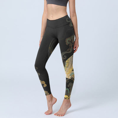 Buddha Stones Soaring Phoenix Cloud Pattern Print Gym Leggings Women's Yoga Pants - Black - US18，UK/AU22，EU50 (4XL) - image 0