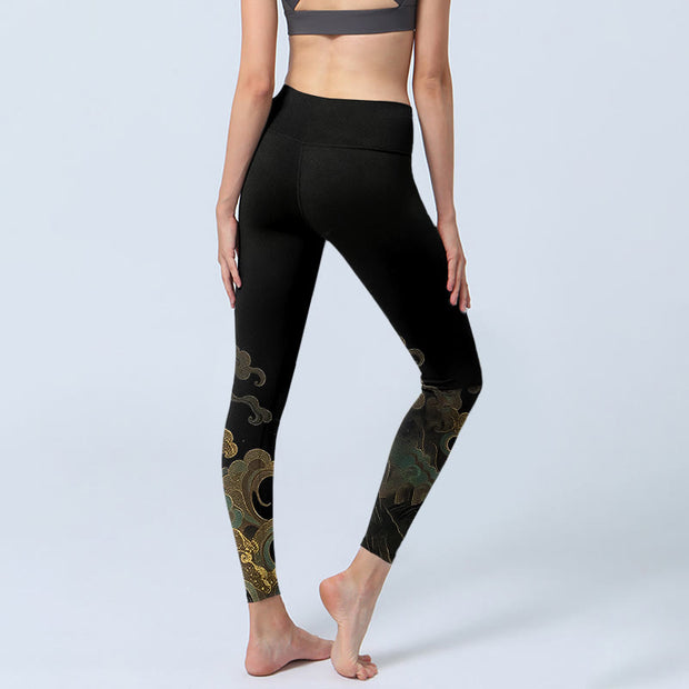 Buddha Stones Soaring Phoenix Cloud Pattern Print Gym Leggings Women's Yoga Pants - image 3
