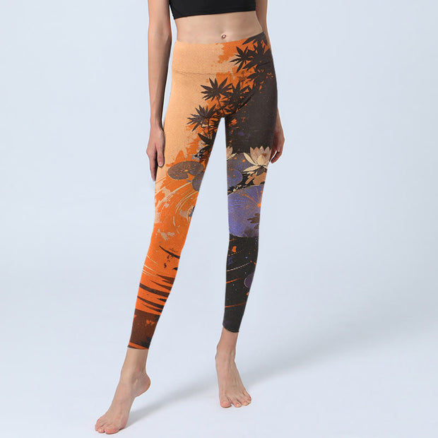 Buddha Stones Lotus Flowers Leaves Water Ripples Pattern Print Gym Leggings Women's Yoga Pants - image 5