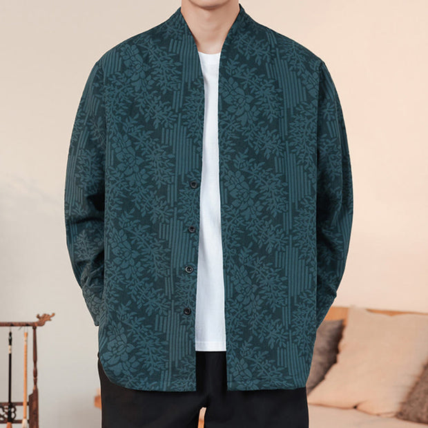 Buddha Stones Fall Jacquard Plants Flower Pattern Long Sleeve Men's Cotton Kimono - image 23