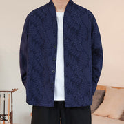 Buddha Stones Fall Jacquard Plants Flower Pattern Long Sleeve Men's Cotton Kimono - image 4