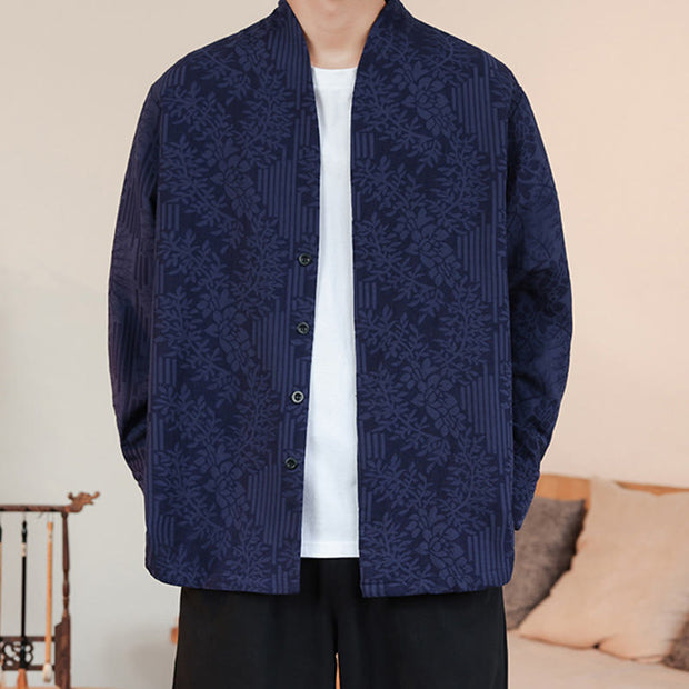 Buddha Stones Fall Jacquard Plants Flower Pattern Long Sleeve Men's Cotton Kimono - image 4