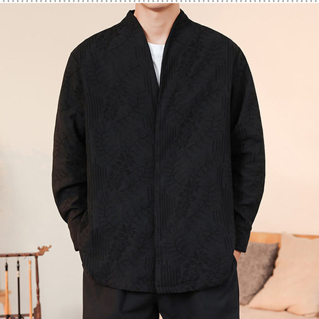 Buddha Stones Fall Jacquard Plants Flower Pattern Long Sleeve Men's Cotton Kimono - image 35