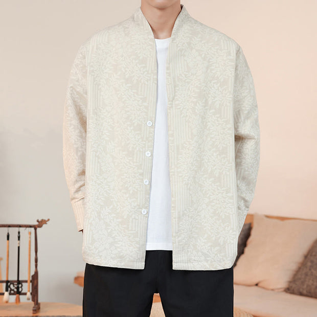 Buddha Stones Fall Jacquard Plants Flower Pattern Long Sleeve Men's Cotton Kimono - Beige - US/UK/AU44，EU54 (4XL) - image 13