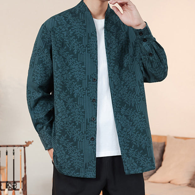 Buddha Stones Fall Jacquard Plants Flower Pattern Long Sleeve Men's Cotton Kimono - image 24
