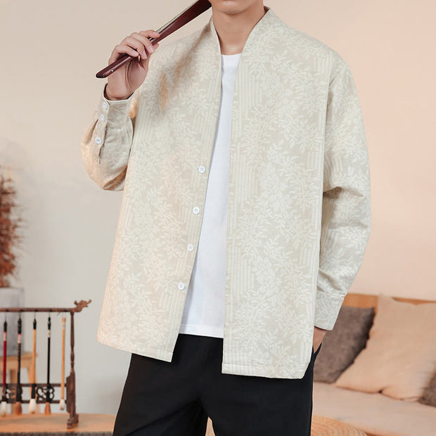Buddha Stones Fall Jacquard Plants Flower Pattern Long Sleeve Men's Cotton Kimono - image 15