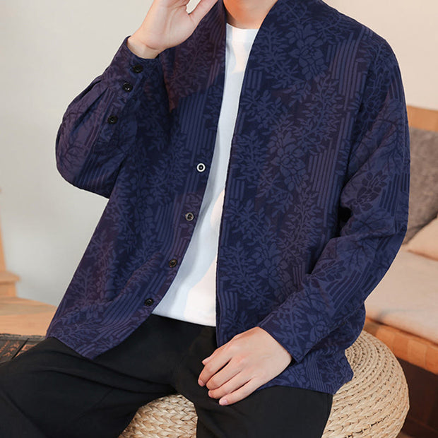 Buddha Stones Fall Jacquard Plants Flower Pattern Long Sleeve Men's Cotton Kimono - image 7