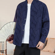 Buddha Stones Fall Jacquard Plants Flower Pattern Long Sleeve Men's Cotton Kimono - image 0