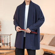 Buddha Stones Winter Jacquard Simple Design Men's Cotton Long Sleeve Kimono - image 0