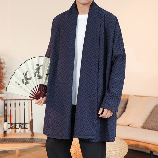 Buddha Stones Winter Jacquard Simple Design Men's Cotton Long Sleeve Kimono - MidnightBlue - US/UK/AU44，EU54 (3XL) - image 1