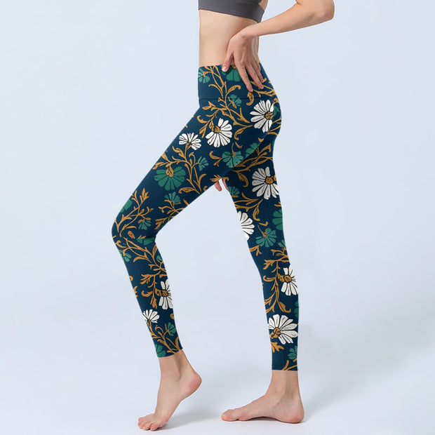 Buddha Stones Retro Pastoral Style Flowers Vines Pattern Print Gym Leggings Women's Yoga Pants - image 2