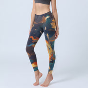 Buddha Stones Gorgeous Phoenix Cloud Mountain Pattern Print Gym Leggings Women's Yoga Pants - Black - US18，UK/AU22，EU50 (4XL) - image 0