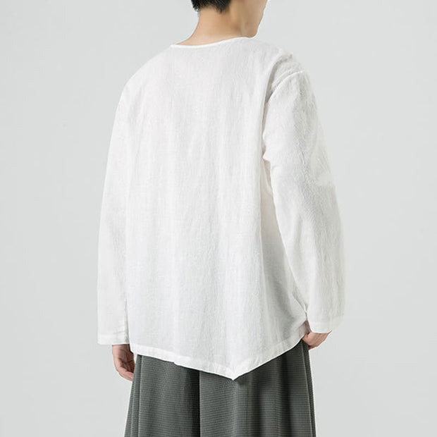 Buddha Stones Men's Chinese Frog-Button Plain Design Cotton Long Sleeve T-Shirt Zen Clothing - image 16