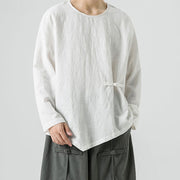 Buddha Stones Men's Chinese Frog-Button Plain Design Cotton Long Sleeve T-Shirt Zen Clothing - image 15