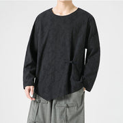 Buddha Stones Men's Chinese Frog-Button Plain Design Cotton Long Sleeve T-Shirt Zen Clothing - image 30