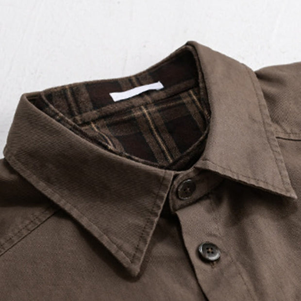 Buddha Stones Spring Plaid Pattern Fake Two-piece Long Sleeve Men's Cotton Jacket With Pocket - image 13