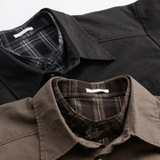 Buddha Stones Spring Plaid Pattern Fake Two-piece Long Sleeve Men's Cotton Jacket With Pocket - image 23