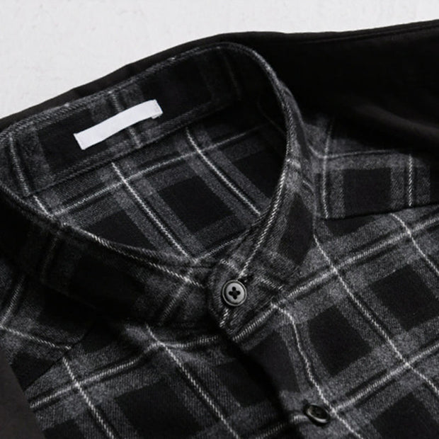 Buddha Stones Spring Plaid Pattern Fake Two-piece Long Sleeve Men's Cotton Jacket With Pocket - image 2