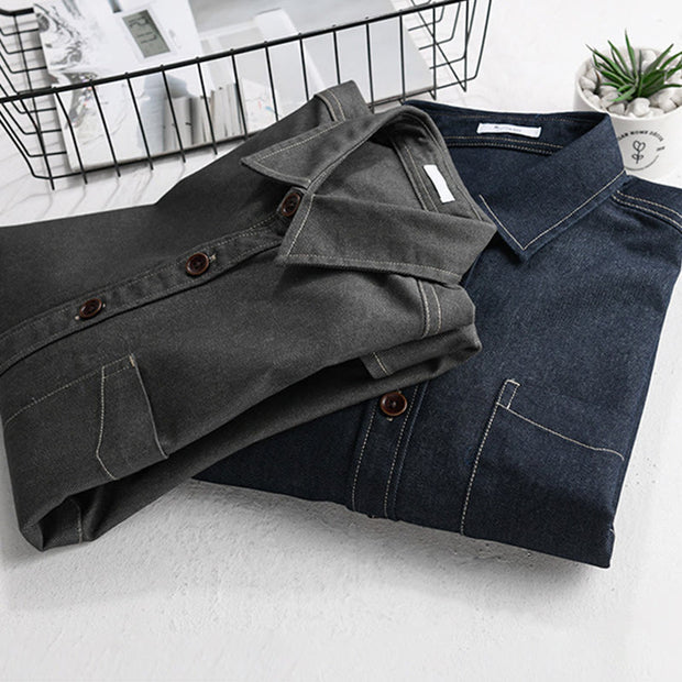 Buddha Stones Fall Plain Buttons Long Sleeve Men's Cotton Jacket With Pocket - image 14