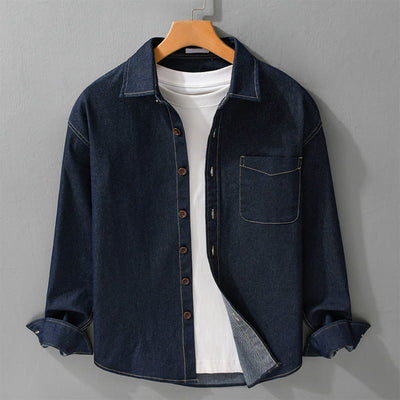 Buddha Stones Fall Plain Buttons Long Sleeve Men's Cotton Jacket With Pocket - MidnightBlue - US/UK/AU42，EU52 (3XL) - image 0