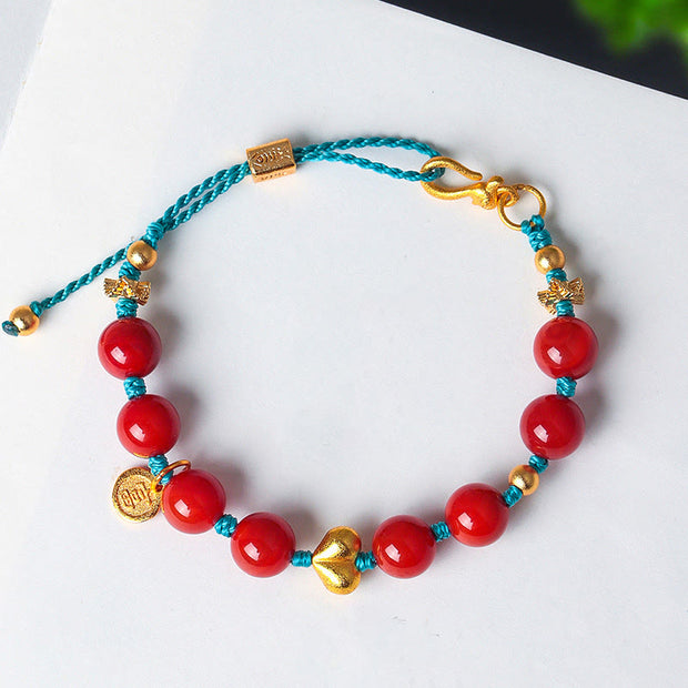 Buddha Stones 8mm South Red Agate Beads Heart Braided String Success Bracelet - image 4