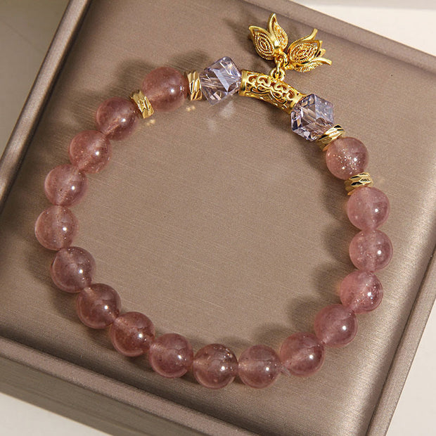 Buddha Stones Lily of the Valley Natural Strawberry Quartz Positive Beaded Bracelet - image 7