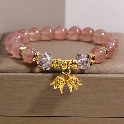 Buddha Stones Lily of the Valley Natural Strawberry Quartz Positive Beaded Bracelet - Strawberry Quartz(Wrist Circumference: 15-17cm) - image 0