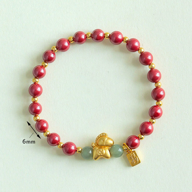 Buddha Stones Chinese Zodiac Year of the Horse Fu Character Cinnabar Hetian Jade Blessing Bracelet - image 11