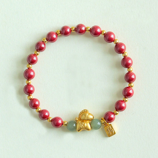 Buddha Stones Chinese Zodiac Year of the Horse Fu Character Cinnabar Hetian Jade Blessing Bracelet - Imperial Cinnabar(Wrist Circumference: 14-17cm) - image 9