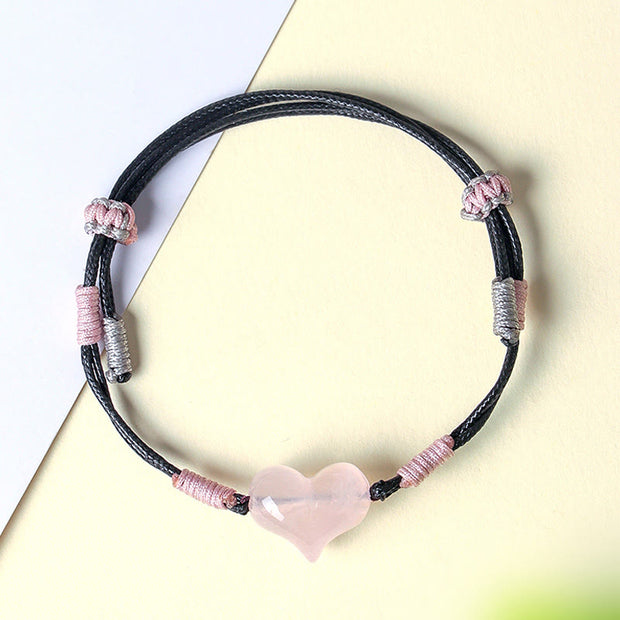 FREE Today: Self-acceptance and Warmth Natural Heart Charm Pink Crystal Braided String Bracelet - Pink Crystal(Wrist Circumference: 14-19cm) - image 0