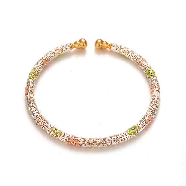 Buddha Stones Copper Handmade Enamel Flower Open Luck Bracelet Bangle - image 4