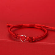 Buddha Stones 999 Sterling Silver 3D Heart Design Red String Connection Bracelet - Red String(Wrist Circumference: 19-20cm) - image 0