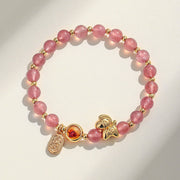 Buddha Stones Year Of The Horse Strawberry Quartz Citrine Red Agate Pink Crystal Love Bracelet - image 1