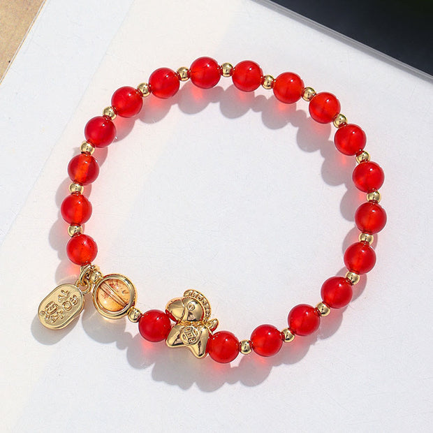 Buddha Stones Year Of The Horse Strawberry Quartz Citrine Red Agate Pink Crystal Love Bracelet - image 4