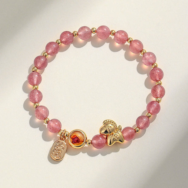 Buddha Stones Year Of The Horse Strawberry Quartz Citrine Red Agate Pink Crystal Love Bracelet - image 1