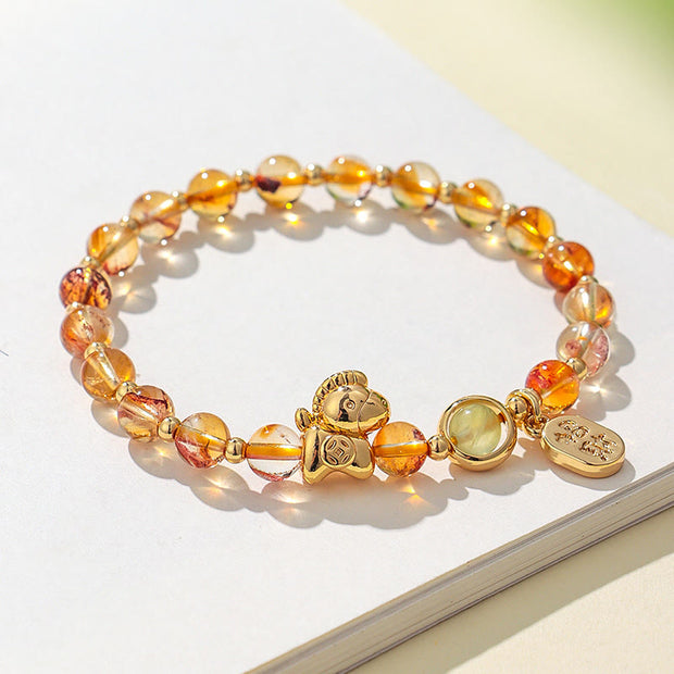 Buddha Stones Year Of The Horse Strawberry Quartz Citrine Red Agate Pink Crystal Love Bracelet - image 10