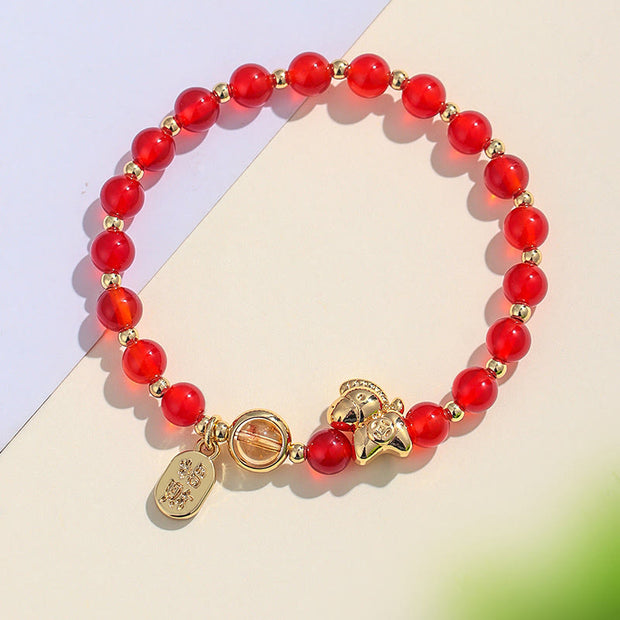 Buddha Stones Year Of The Horse Strawberry Quartz Citrine Red Agate Pink Crystal Love Bracelet - image 5