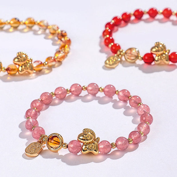 Buddha Stones Year Of The Horse Strawberry Quartz Citrine Red Agate Pink Crystal Love Bracelet - image 15