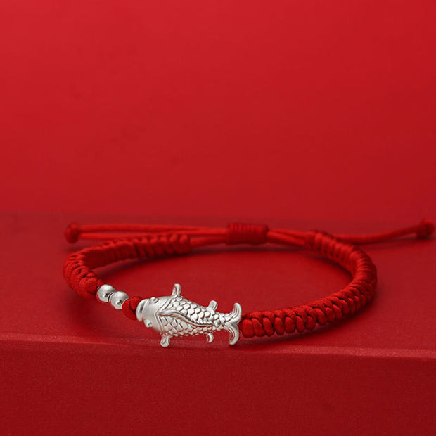 Buddha Stones 999 Sterling Silver Koi Fish Design 990 Sterling Silver Bead Red String Luck Bracelet - image 0