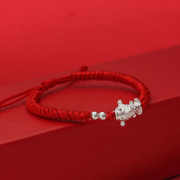 Buddha Stones 999 Sterling Silver Koi Fish Design 990 Sterling Silver Bead Red String Luck Bracelet - image 4