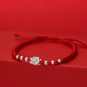 Buddha Stones 999 Sterling Silver Lotus Symbol 990 Sterling Silver Bead Red String Luck Bracelet - image 1