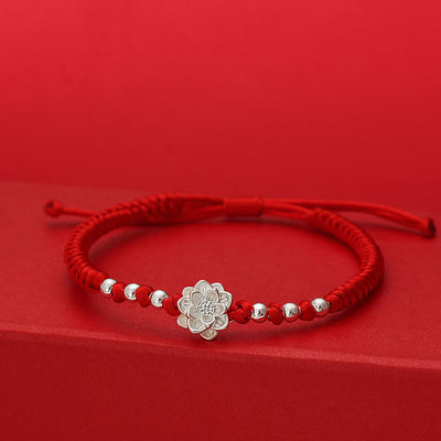 Buddha Stones 999 Sterling Silver Lotus Symbol 990 Sterling Silver Bead Red String Luck Bracelet - Red String(Wrist Circumference: 19-20cm) - image 0