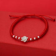 Buddha Stones 999 Sterling Silver Lotus Symbol 990 Sterling Silver Bead Red String Luck Bracelet - image 2