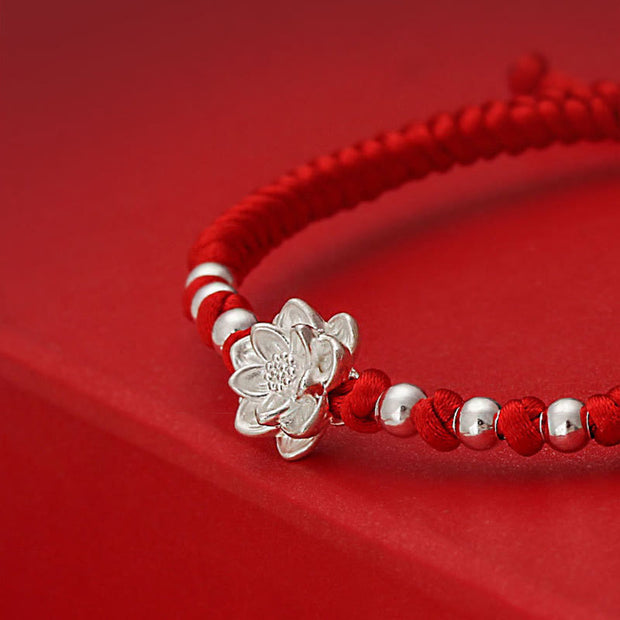 Buddha Stones 999 Sterling Silver Lotus Symbol 990 Sterling Silver Bead Red String Luck Bracelet - image 6
