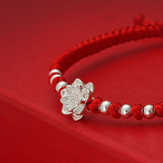 Buddha Stones 999 Sterling Silver Lotus Symbol 990 Sterling Silver Bead Red String Luck Bracelet - image 6