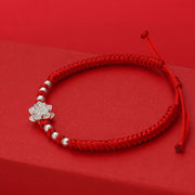Buddha Stones 999 Sterling Silver Lotus Symbol 990 Sterling Silver Bead Red String Luck Bracelet - image 5