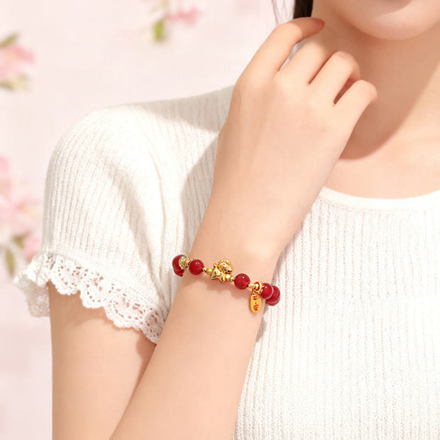 Buddha Stones Year Of The Horse Hetian Jade Black Obsidian Red Agate Strength Bracelet - image 13