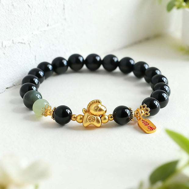 FREE Today: Fulfilment Strength Year Of The Horse Hetian Jade Black Obsidian Red Agate Bracelet - image 2