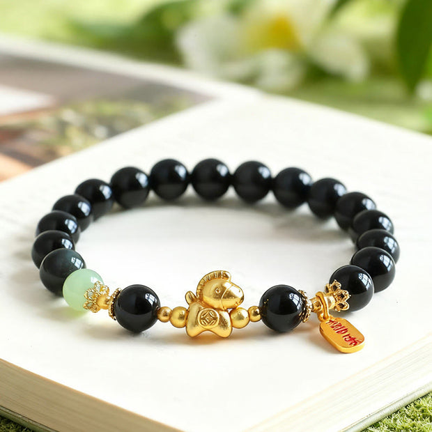 FREE Today: Fulfilment Strength Year Of The Horse Hetian Jade Black Obsidian Red Agate Bracelet - image 1