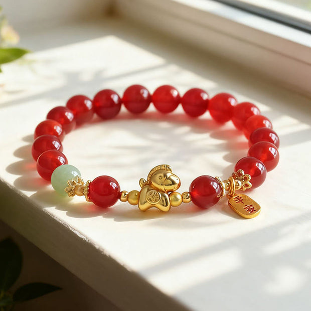 FREE Today: Fulfilment Strength Year Of The Horse Hetian Jade Black Obsidian Red Agate Bracelet - image 9